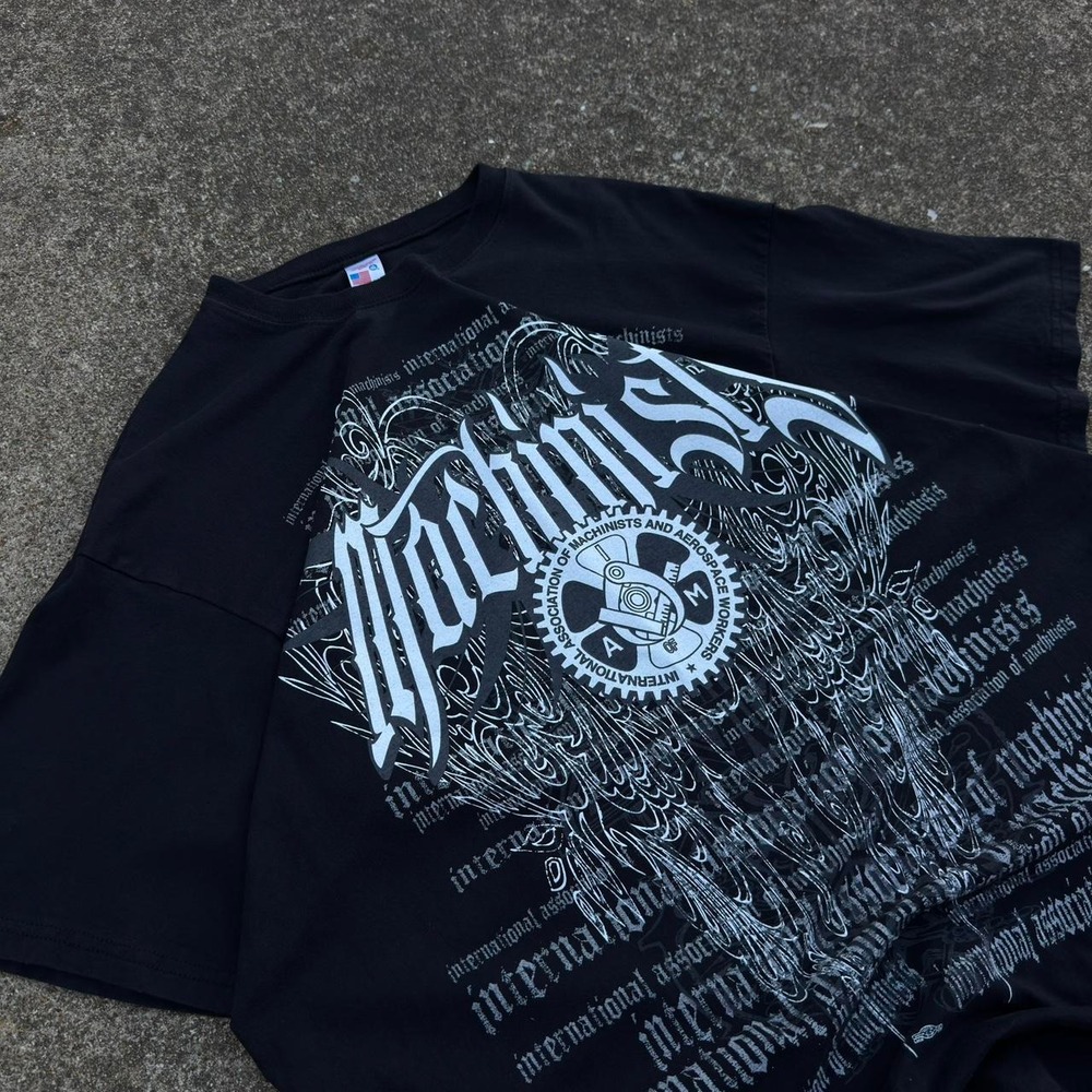 Vintage Y2K Windjammer Machinists Union Graphic Tee Biker Workwear Black 2XL g6a
